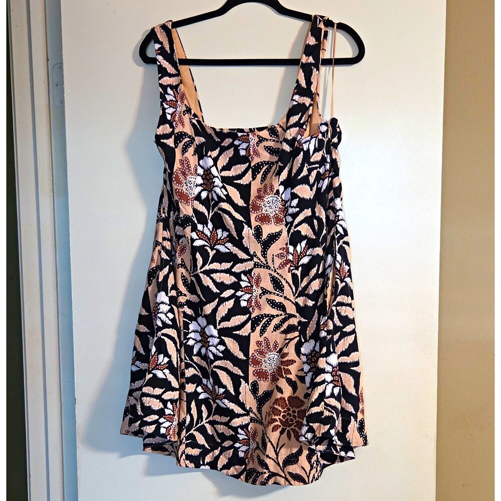 Rachel Zoe Floral Sleeveless Square Neck Lined Woven Sundress Black/Beige 14
